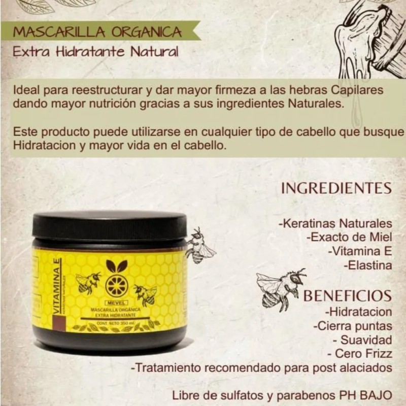 Mascarilla Orgánica Extra Hidratante Vitamina E 350ml Mevel