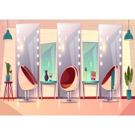 CORFOTO 5x3ft Fabric Cartoon Hairdressing Salon Photography Backdrop Women Haircutting Makeup Barbershop Background Women Beauty Club Party Decorations Photoshoot Booth Studio Props