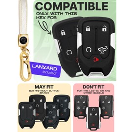 Lucrum Compatible with Chevy & GMC Key Fob Cover & Leather Keychain, 5 Buttons Keyfob Case for Acadia Sierra Silverado Tahoe Terrain Yukon (2014-2023) - White and Gold