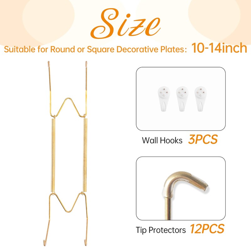 Plate Hangers for Wall for 10-14 inch, 3 Pack, Gold