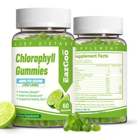 EAZGOO Chlorophyll Gummies for Body Odor Deodorant* 2 Pack, Sugar Free Chewable Chlorophyll for Immune Support Women Vegan Non-GMO, 120 Count (Lemon)