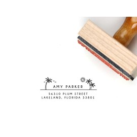Beach Return Address Self Inking Stamp, Palm Tree Address Stamp, 1 x 2.5 inches