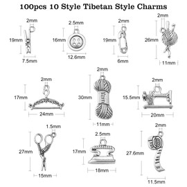 Ipotkitt - 100 dijes de costura antiguos para máquina de coser de estilo mixto, tijeras de hilo a granel para hacer joyas