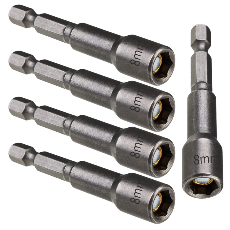 5Pcs 1/4" Hex Shank 8mm x 65mm Magnetic Nut Setter