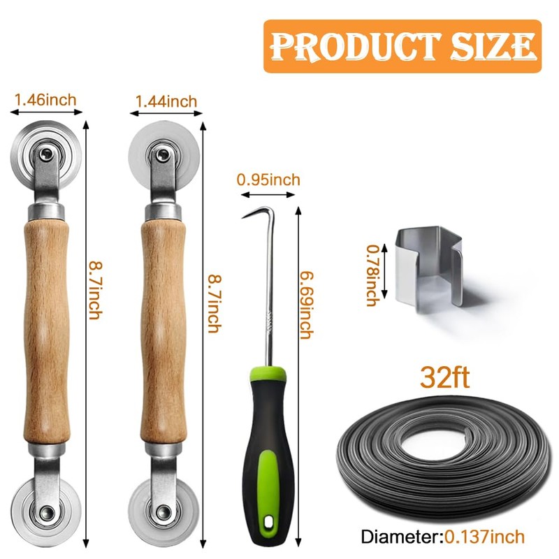 Screen Repair kit, Screen Roller Tool, Steel/Nylon Roller with Bear+10pcs