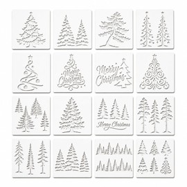 16 Christmas Stencils, 15 x 15 cm Tree and Forest Craft Templates