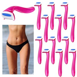 12 Pieces Bikini Razor Women Small Bikini Trimmer Durable Travel Accessories Women Razors Shaver Pubic Hair Removal Beauty Razor T-Type Razor for Body Cosmetic Tool (Pink)