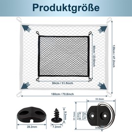 VEHIRIE Gepäcknetz Auto Kofferraumnetz, 80 x 60 cm Universal Auto Netz, Super Elastisch Kofferraum Netz Organizer, Gepäckschutznetz mit 4 massiven Haken und 10 Stück D Aufbauring Zurröse