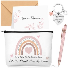 Xuniea Gifts for Friends Sister Cosmetic Bag with Text Engraved Keyring with Heart-Shaped Pendant Pink Ballpoint Pen Greeting Cards and Envelopes Birthday Gift Pack of 5, As shown in the picture