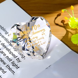10th Wedding Anniversary Romantic Gifts for Couple, Heart Crystal Keepsake Etched 10 Years of Marriage Vows of Love nique Presents for Her Him Home Ornament