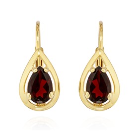 NKlaus Pair of French Hook Earrings Real Garnet 333 Yellow Gold 8 Carat 14 x 6 mm Women's Earrings 11919, Yellow Gold