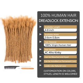 DAIXI 0.6cm & 0.8cm Thickness #27 Blonde 6 Inch 30 Strands 100% Real Human Hair Dreadlock Extensions for Man/Women Handmade Permanent loc Extensions Bundles Can Be Dyed Bleached Curled and Twisted