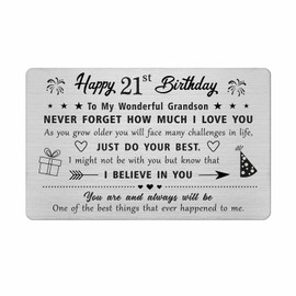 FALOGI Grandson 21st Birthday Card - Happy 21 Year Old Birthday Card for Grandson - Birthday Gifts for 21 Year Old Grandson, Metal Engraved Wallet Card