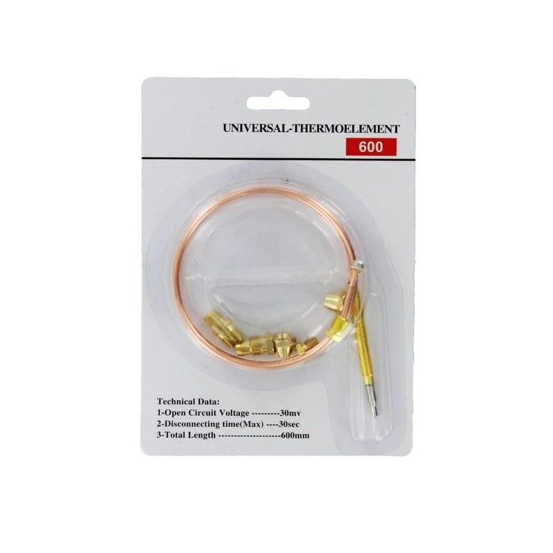 Universal Gas Thermocouple Kit, 23.6inch/600mm, Thermocouple with Nuts, Fireplace Replacement