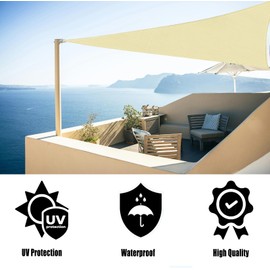 Triangle Sun Sail Shade Waterproof, 3mX3mX4m Beige Garden Sail Right Angle Garden Canopy with 4 Sizes Optional, 3 Ropes, UV Block, Patio Sunshade Sunscreen Awnings Hot Tub Shelter for Outdoor