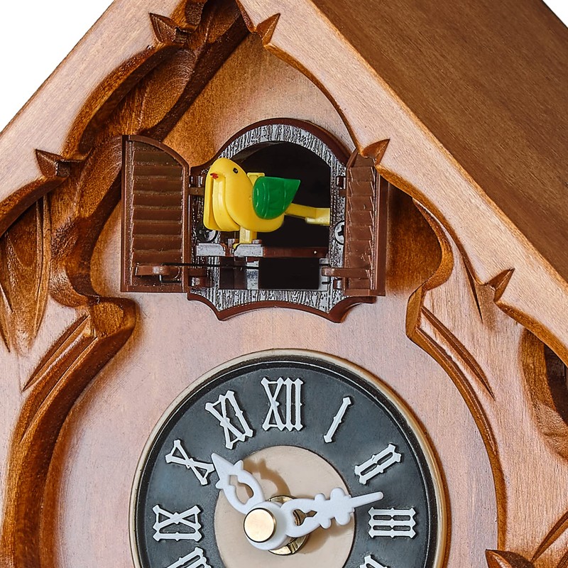 TIMEGEAR Cuckoo Clock with Night Mode, Singing Bird and Carved