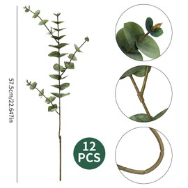 Lcuasc 12PCS Artificial Eucalyptus Stems Faux Greenery Stems Realistic Silk Leaves for Home Décor Wedding Bouquets Floral Arrangements and DIY Crafts(Sage Green)