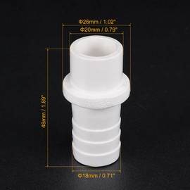 sourcing map PVC Pipe Fitting 18mm Barb OD 20mm Spigot Straight Tube Hose Connector, White Pack of 3