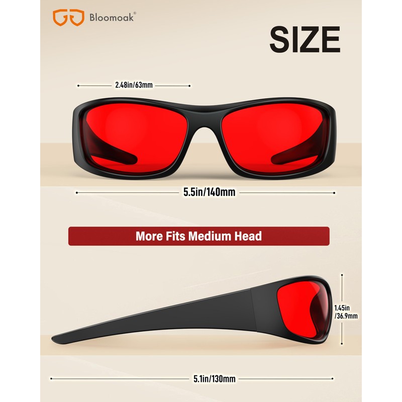 Bloomoak 99,9% Blau-Grün-Lichtblockierende Linse mit doppelter AR-Beschichtung, rote Gläser für