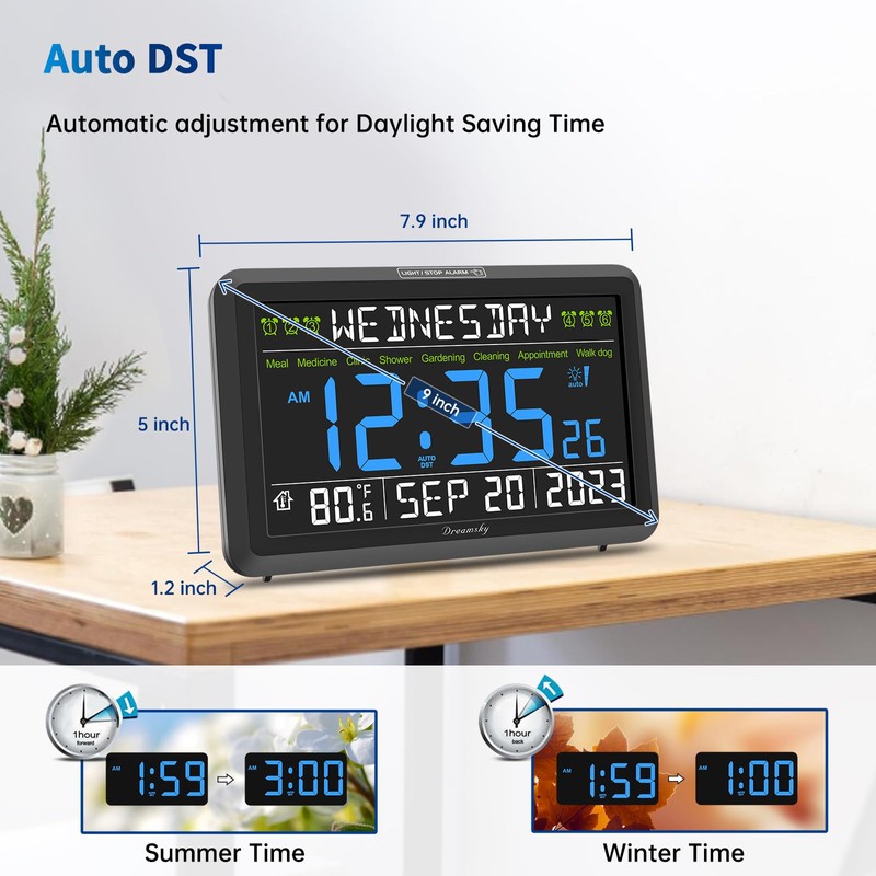 DreamSky Digital Clock with Date and Day of Week -