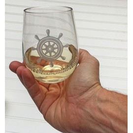 SET OF 4 -Stemless Boat Wine Glasses-Nautical Themed, Plastic, 16oz, Pool Wine Glasses, Shatter Proof Drinking Glasses for Wine or Cocktails