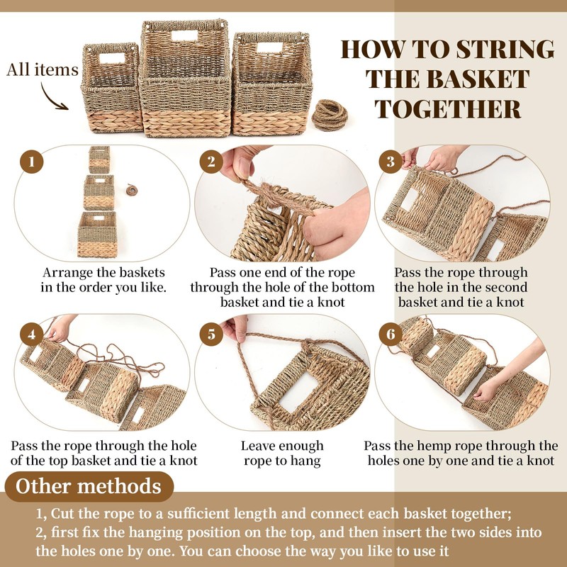 Cinnvoice Set of 3 Wicker Wall Magazine Basket, Magazine Holder