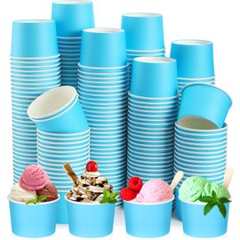Nuenen 300 Pcs 8 oz Ice Cream Cups Disposable Ice Cream Bowls Paper Cup Sundae Cups Bar Supplies for Snack Party Favors (Blue)