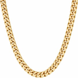 LIFETIME JEWELRY Miami Curb Square Cut Cuban Link Chain Necklaces 24k Gold Plated (5mm & 9.5mm) (22 inches, 5mm, Gold)