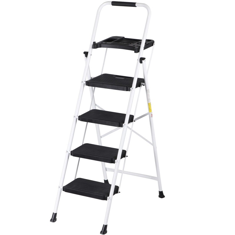 SEGAWE 5 Step Ladder with Tool Tray Folding Step Stool