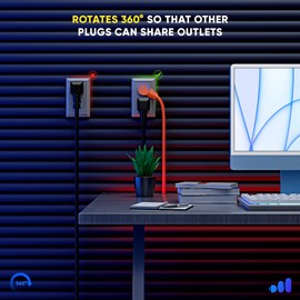 Maximm Cable 1 Foot 360° Rotating Flat Plug Extension Cord/Wire, 3 Prong Grounded Wire 16 Awg Power Cord - Orange - UL Certified