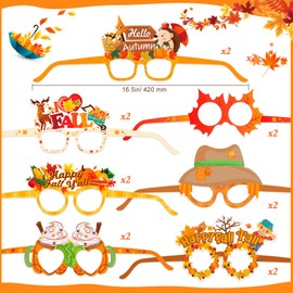 HOWAF Happy Fall Photo Booth Props Happy Fall Y'all Photo Frame and 26PCS Fall Paper Glasses, Hello Fall Autumn Decorations Favor Pumpkin Maple Leaves Photo Props for Harvest Thanksgiving Supplies