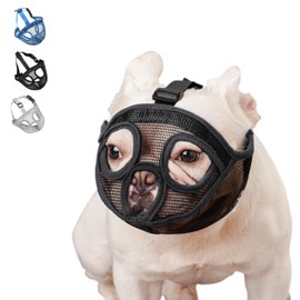 Short Snout Dog Muzzle Bulldog Mesh Mask-Stop Dog for Biting Barking Chewing, Adjustable(S/Black)