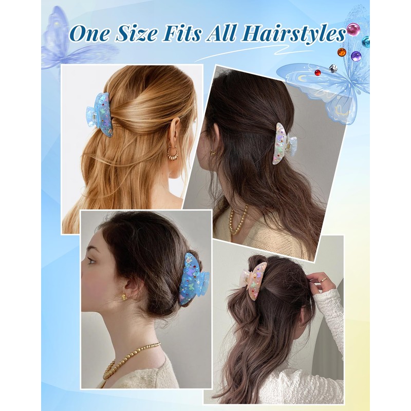 Mesovor 3 Pack Bow Printed Hair Claw Clips, Non-slip 3.74"