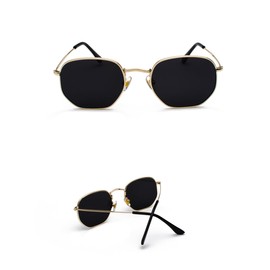 eiTurlutz Mode Polygon Sonnenbrille Damen Herren Verspiegelte Linse Leichte Unisex Brille（Gold/Grau）