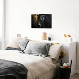 seteuret Black Horse Wall Art Gold Drip Effect Canvas Painting Animal Picture Modern Abstract Print for Living Room Bedroom Office 16 x 24inches
