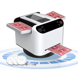 KNEBAD Automatic Card Shuffler and Dealer 2-in-1, 360°/180°Rotating Dealer with Wireless Remote Control, Supports 1-12 Players Poker Shuffler, Suitable for UNO, Poker, Phase 10, Skip-Bo, Blackjack