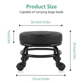 FURWOO Low Roller Seat PU Leather Rolling Stool with Wheels for Manicure, Mechanic,Home Office, Garage Shop Black