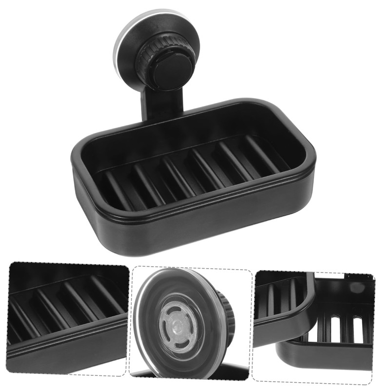 IWOWHERO Suction Cup Soap Dish Holder Black Suction for Shower