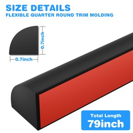 Flexible Quarter Round Molding, Peel and Stick Rubber Floor Trim for Bathrooms, Kitchens, Countertops,Flexible Moulded Trim 0.7" ×0.7" (Black, 79Inch)