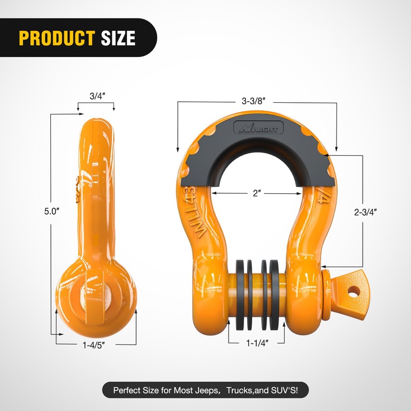 Nilight 2 Pack 3/4" D-Ring Shackle with 7/8" Screw Pin
