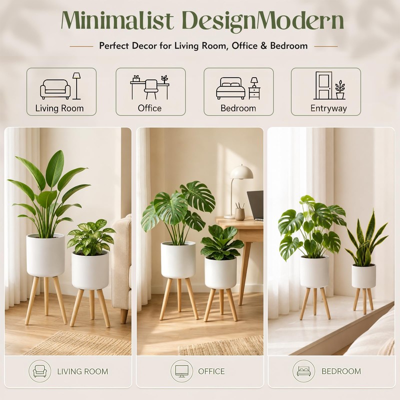 2-Pack Ceramic-Look Metal Planters for Indoor Plants