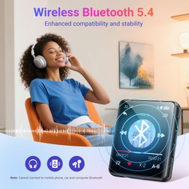 MP3 Player with Bluetooth 5.4, 128GB Portable Music Player with 2.4” Full Touch Screen Built-in Speaker, FM Radio, Recorder, Supports MicroSD up to 128GB, Great for Kids and Sports Black