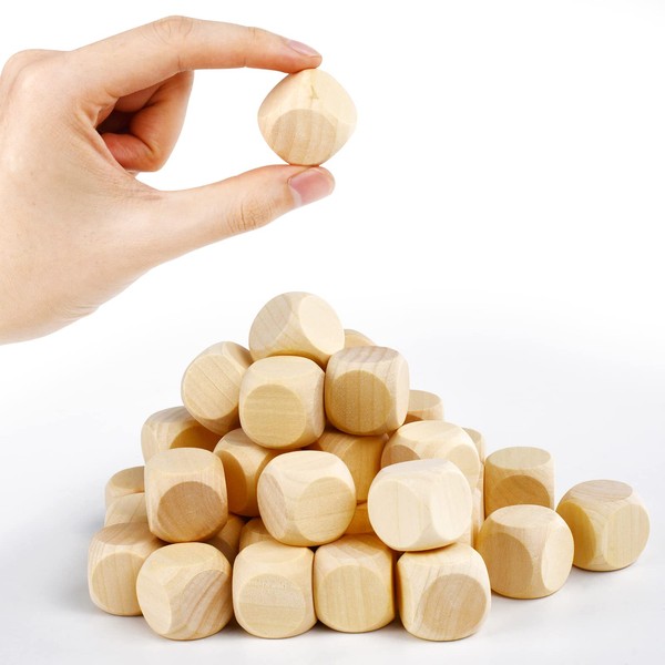 Wooden Blank Dice 20mm, 48PCS Unfinished Square Blocks, Small Wood