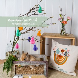 Papierdrachen Cushion Cover for Easter Decoration in Boho Style – with the Saying "Frohe Ostern" – in Size 40 x 40 cm – Seasonal Living Room Decoration Set 01