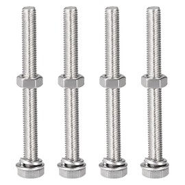 TOP-VIGOR 4Pcs M8 x 80mm Hex Head Screws Bolts, Nuts, Flat & Lock Washers Kits, 304 Stainless Steel Fully Thread Hexagon Bolts for DIY Bike Motorcycles Repair