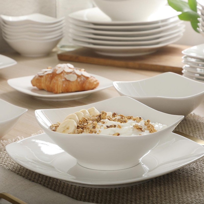 Gibson Home Brentwood 40-Piece Dinnerware Set – Square White Porcelain