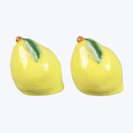The Bridge Collection Lemon Salt And Pepper Shaker Set - Ceramic Fruit Shakers For Summer Table Decor - Vibrant Yellow Citrus Kitchen Decor Set