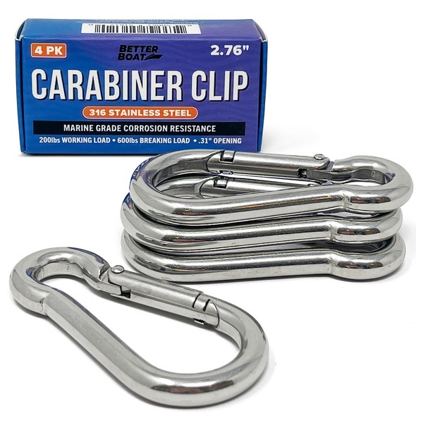 Stainless Steel Carabiner Clip, 4 Pack, 316 Marine Grade, Heavy