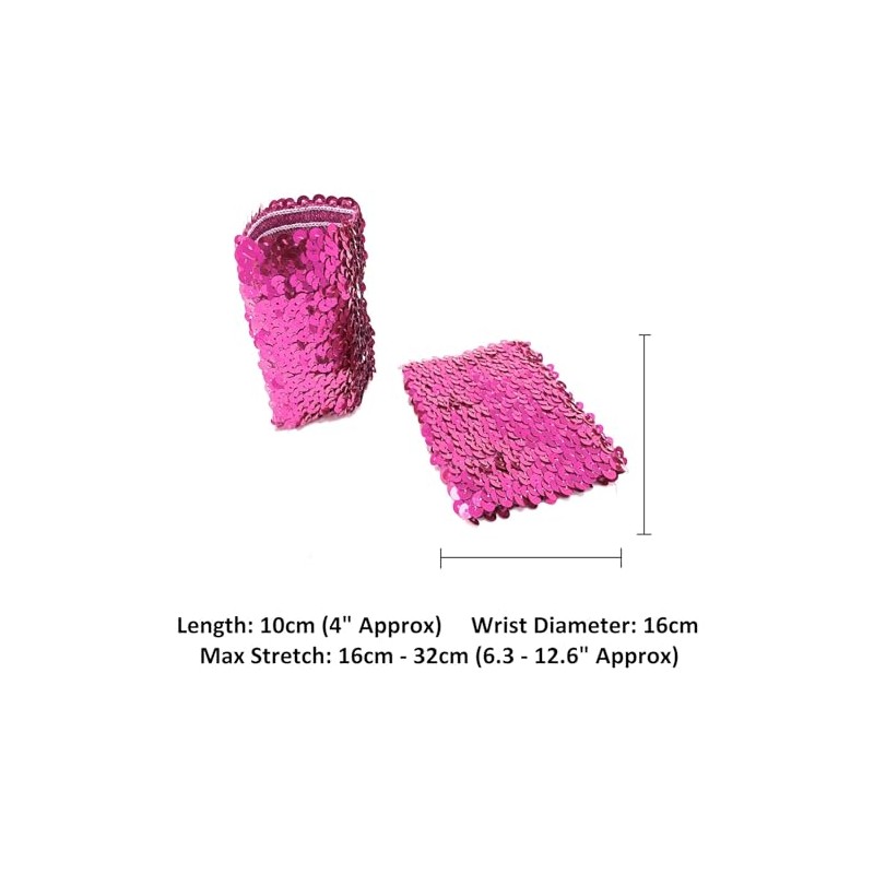 Cadoline Dark Pink Pair Ladies Sequin Polyester Costume Bracelets 16x10cm,