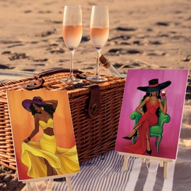 AmazingSpark 16 Pcs Pre Drawn Canvas Stretched Pre Printed Canvas Bulk 8" x 10" Sip and Paint Party Kit for Artist DIY Art Party Favors Adult's Date Night(Glamorous for Women)